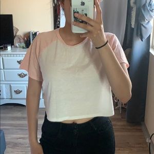 Pink and White Cropped Tee